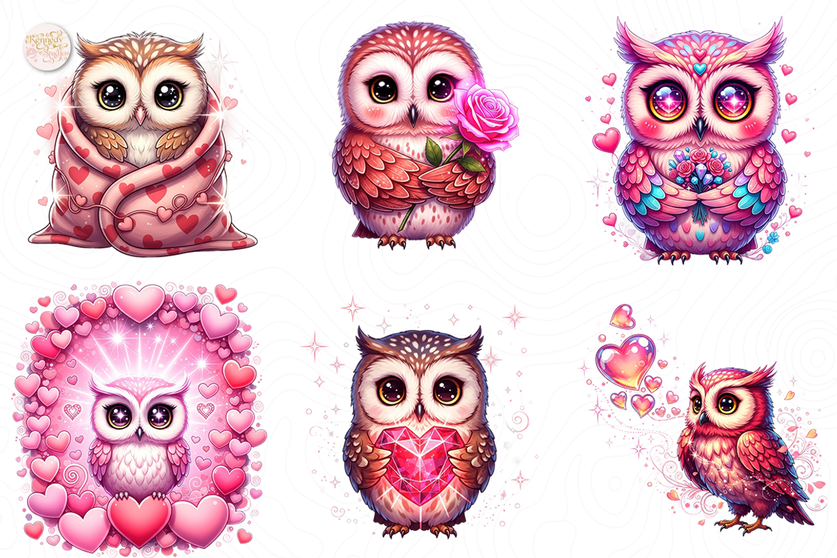 Cute Kawaii Owl PNG Clipart Bundle, an Animal Illustration by KennedyStudio (Photo 3 of 5)