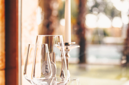 Wine and water glasses at the restau, a Food & Drink Photo by Kate Molchanova