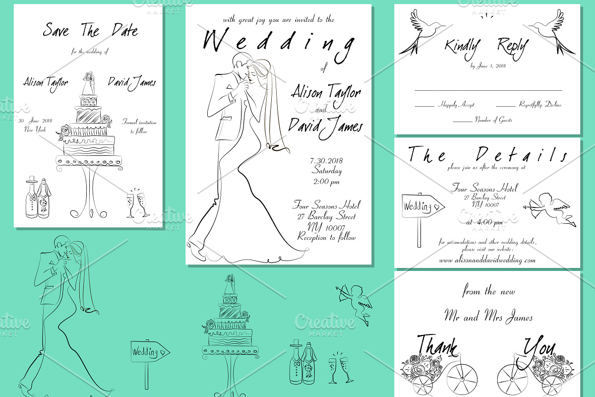 Elegant Wedding Invitation Set, an Invitation Template by Watercolor_Vector Graphic (Photo 1 of 6)