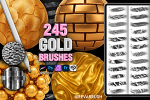 245 Procreate Gold texture brushes, a Brush Add-On by Revabrush