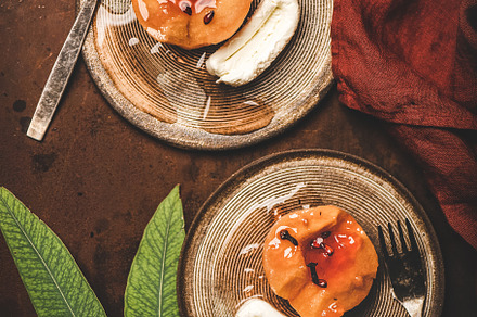 Turkish dessert with quince boiled containing flat-lay, turkish, and food, a Food & Drink Photo by Foxys