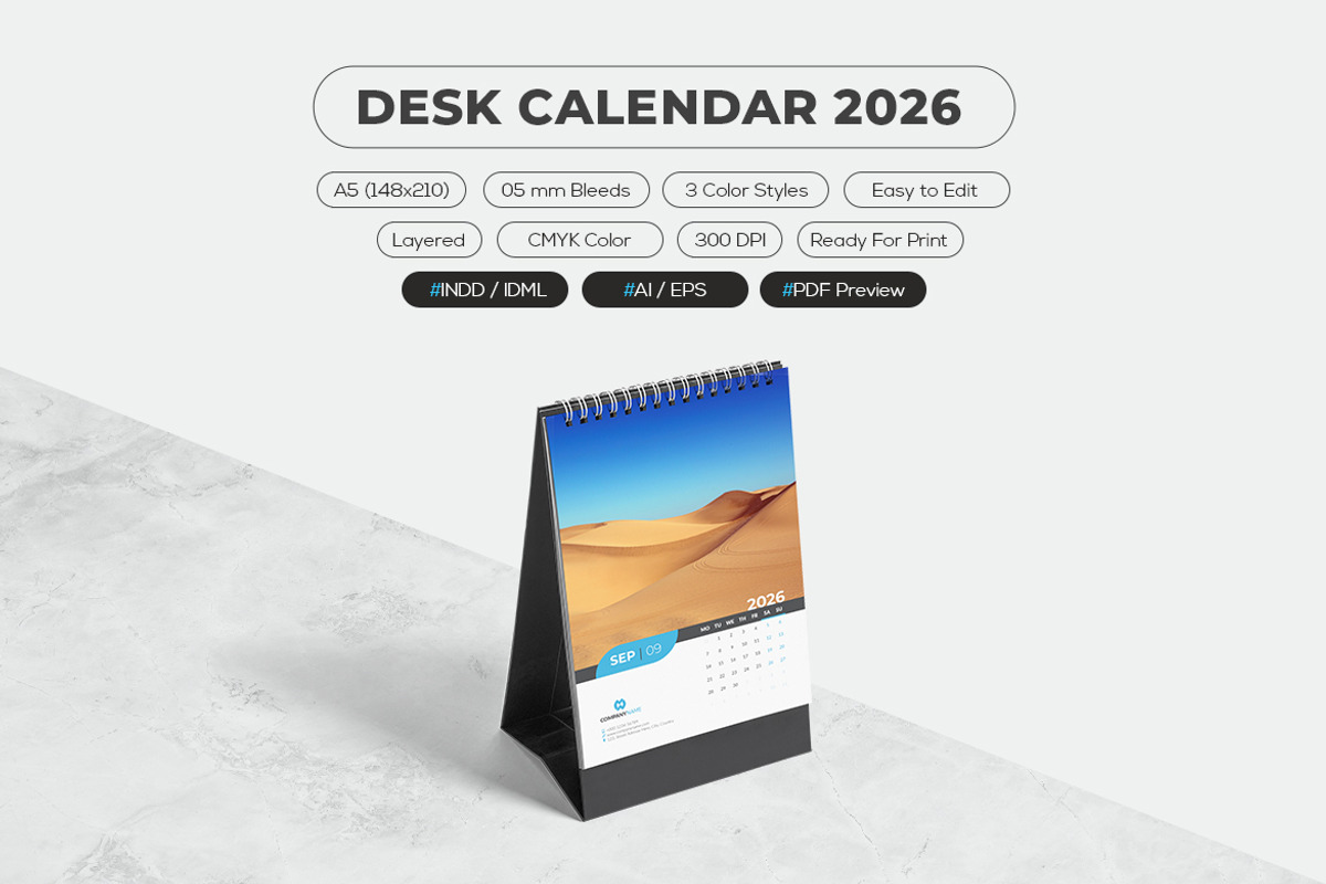 Desk Calendar 2026 Template, a Stationery Template by MstArtwork (Photo 5 of 6)