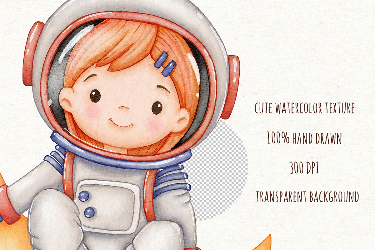 Astronaut Space Watercolor Clipart, an Object Illustration by ekossa_art (Photo 5 of 6)
