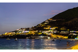 Illuminated hillside homes and resort over Great Bay at dusk in Philip, an Architecture Photo by Leonid Andronov