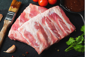 Raw meat. Raw pork ribs from the, a Food & Drink Photo by Budarinphoto