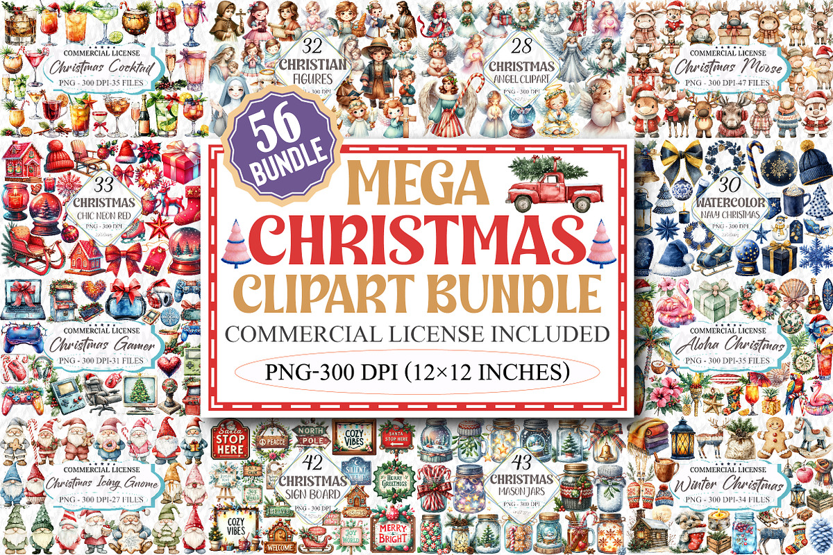 The Mega Christmas Clipart Bundle, an Illustration by designcity5 (Photo 1 of 2)