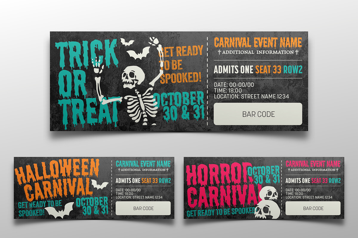 Editable Spooky Halloween Tickets, a Card Template by Juan ePrint Shop (Photo 1 of 2)