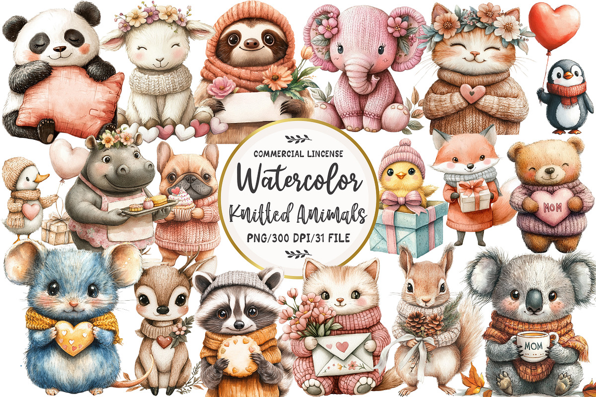 Kawaii Knitted Animals Clipart, an Illustration by OK Design (Photo 1 of 5)