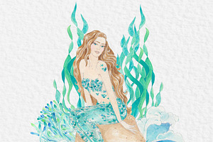 Watercolor Clip Art Mermaid