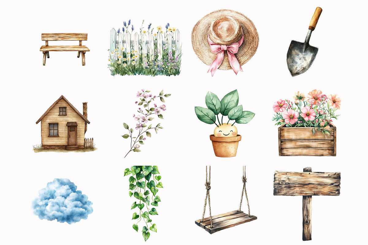 Watercolor Garden Pals Clipart, a Seasonal Illustration by Design Market (Photo 3 of 4)