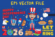 Independence Day Cartoon Clipart Set, an Object Graphic by NH graphic (Thumbnail 1 of 3)
