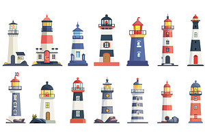 Lighthouse set. Nautical navigation, an Illustration by Valerie Bodnar