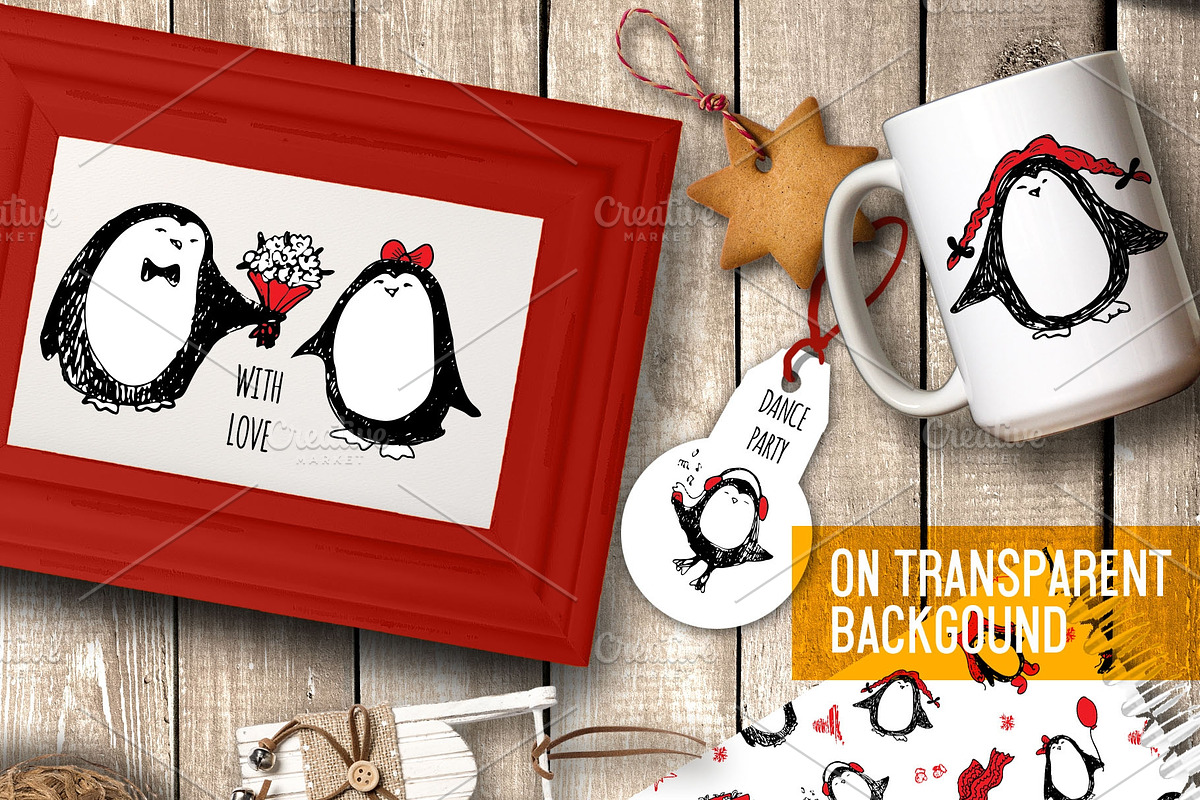 Penguins. Engraving style Love story, an Animal Illustration by Alena Kaz (Photo 3 of 4)