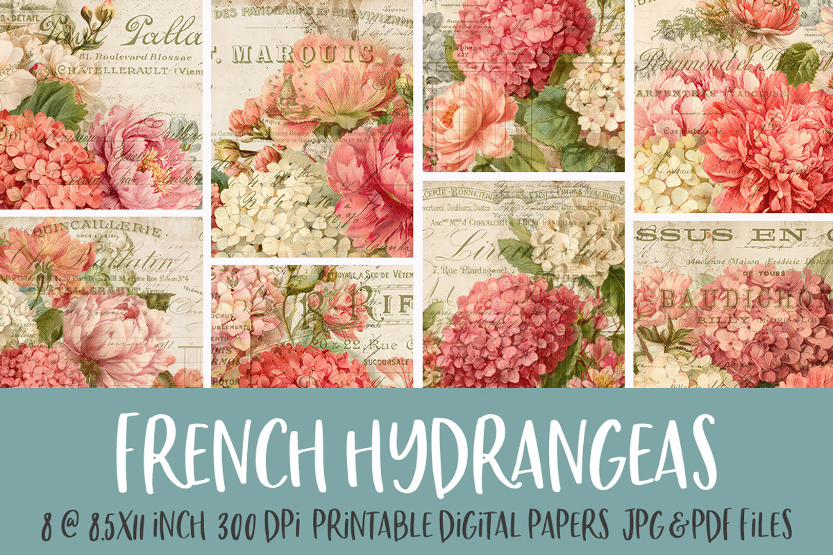 French Hydrangeas Printable Textures, a Texture Graphic by Polka Dot Pixels (Photo 1 of 4)