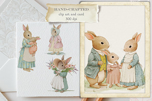 Vintage Watercolor Bunny Clipart Set, an Illustration by AlenaVlasko stock Market