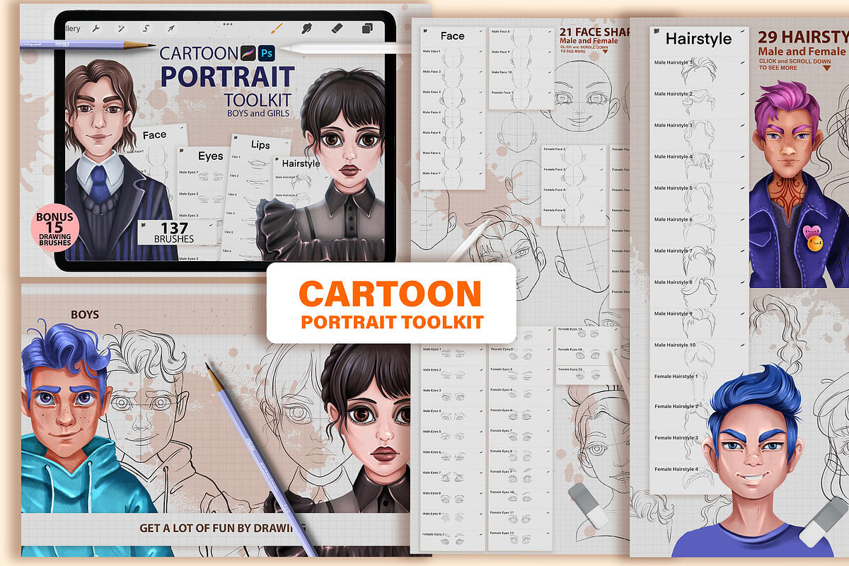 PROCREATE PORTRAIT CREATOR 5 IN 1, a Brush Add-On by AlexandraArt (Photo 4 of 7)