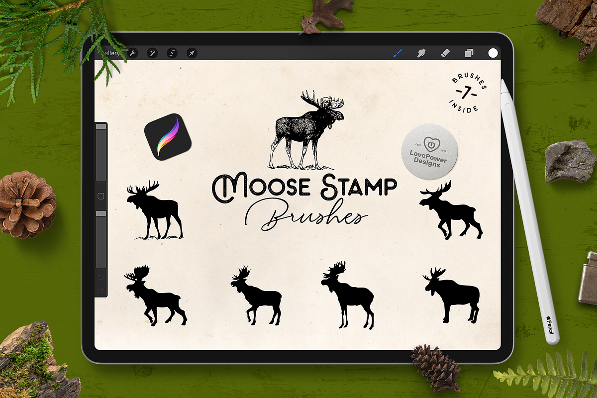 Moose Stamp Brushes for Procreate, a Brushes & More by LovePowerDesigns (Photo 1 of 2)
