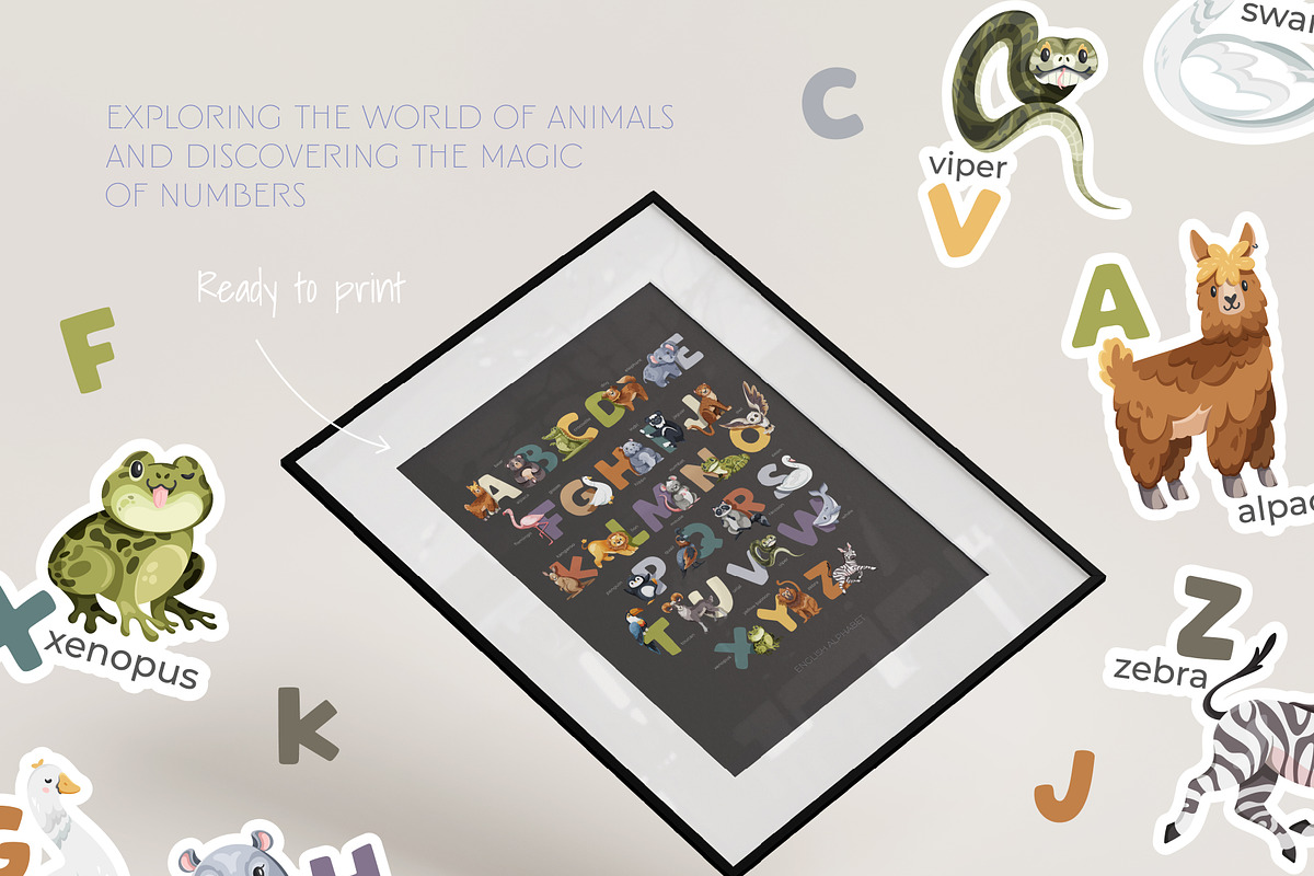 English alphabet posters for kids, an Animal Illustration by Alina Kruss