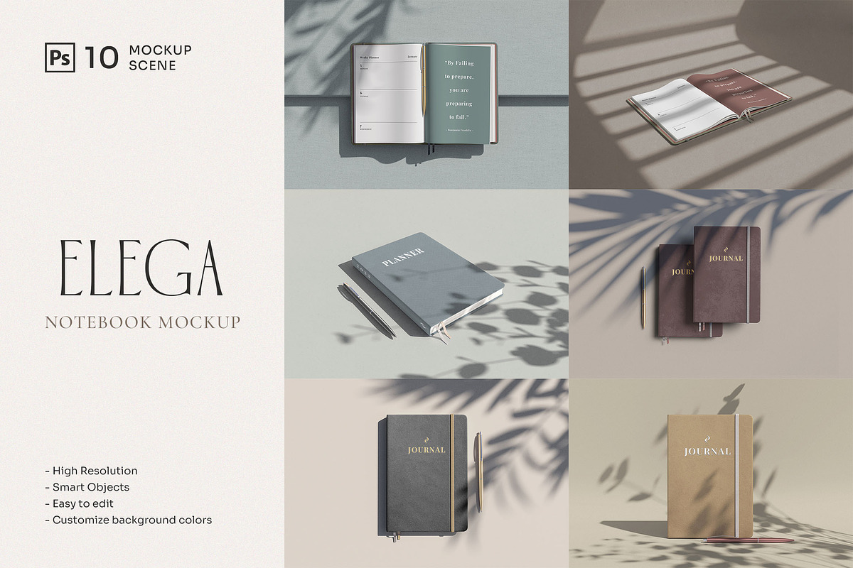 Elega - Minimal Notebook Mockups, a Books & Magazine Mockup by JafarNation (Photo 1 of 11)