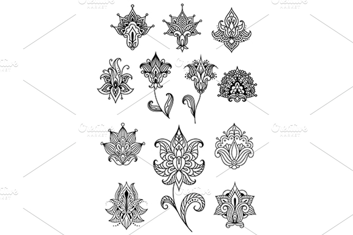 Paisley design elements with outline, a Background Graphic by Vector Tradition