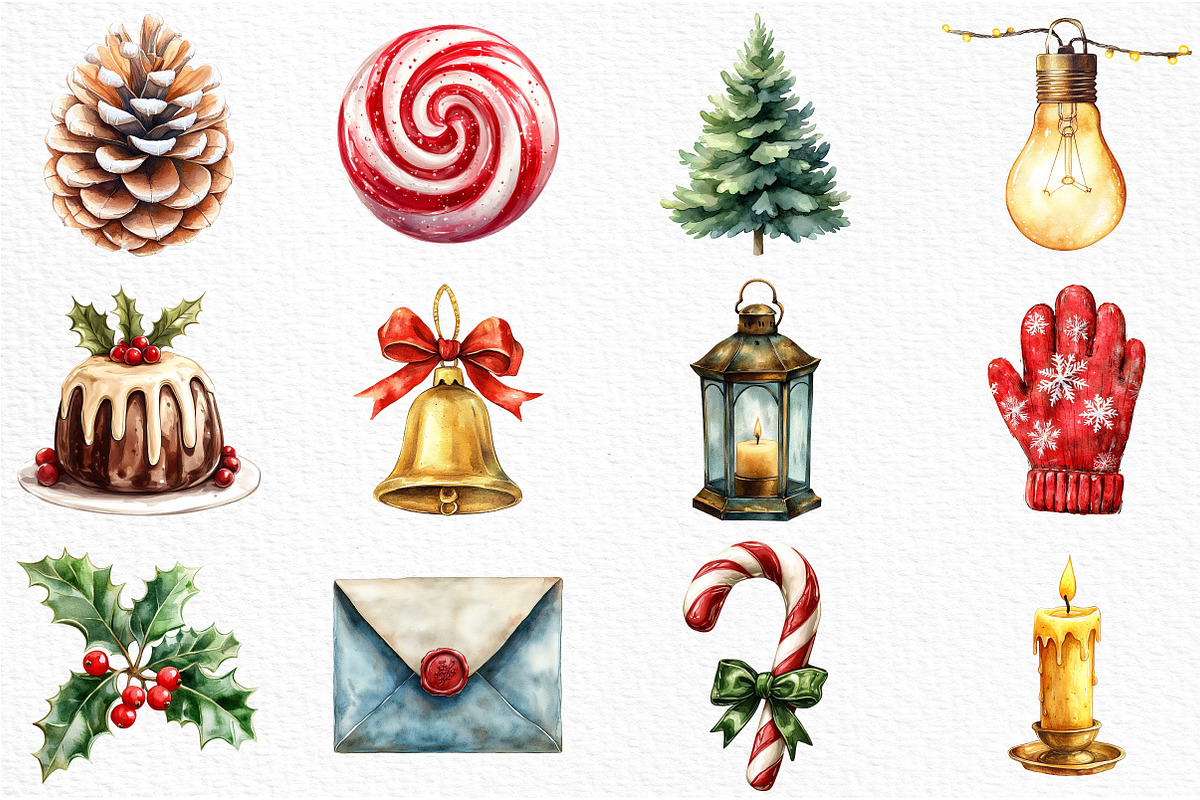 Watercolor Christmas Time Clipart, an Illustration by Craft Nest (Photo 3 of 5)
