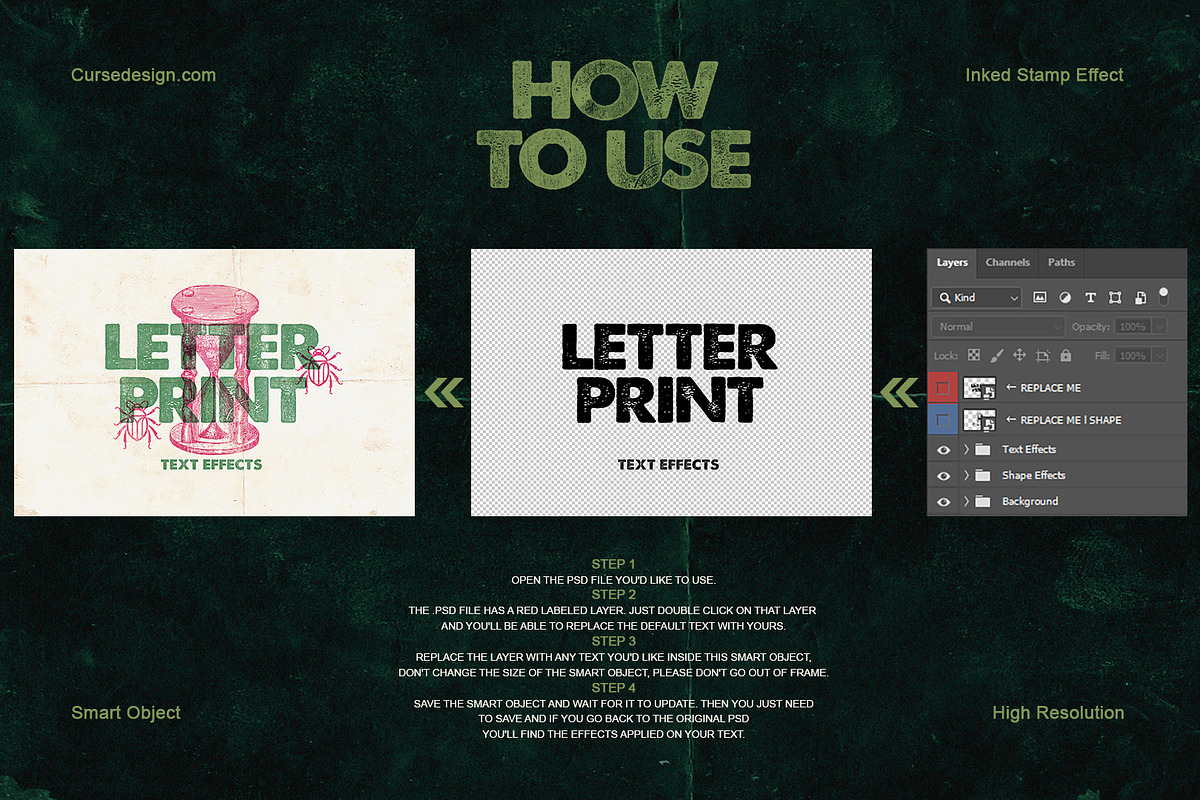 Inked Stamp Effect – 5 PSD Files, a Layer Style Add-On by Cursedesign (Photo 6 of 6)