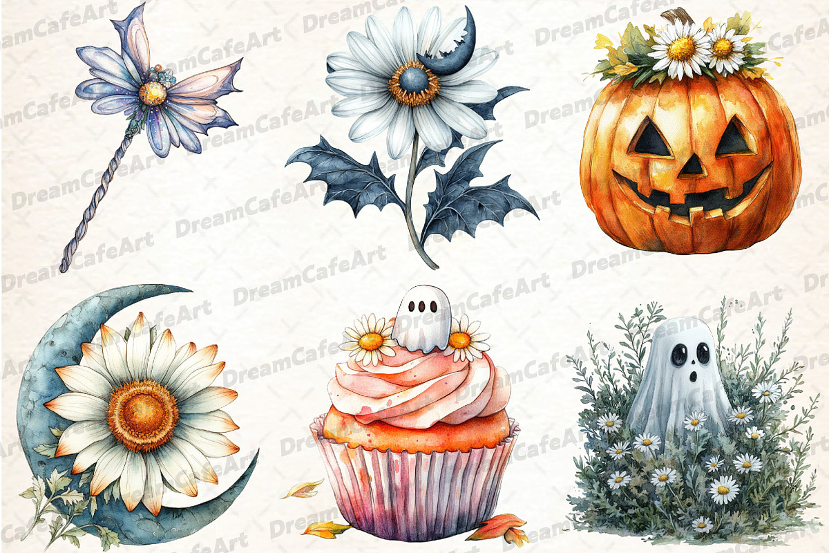 Daisy Flower & Halloween Clipart, an Illustration by DreamCafeArt (Photo 3 of 7)