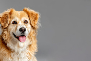 Happy golden retriever mix dog with tongue out looking at camera, an Animal Photo by José Manuel Gelpi