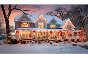 festive holiday lights house ai, a Holiday Photo by pikepicture