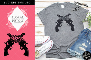 Floral Crossed Pistols Silhouette