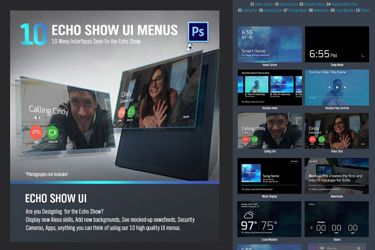 Echo Show UI Menus, a Household Mockup by Shop Mockpro (Photo 1 of 5)