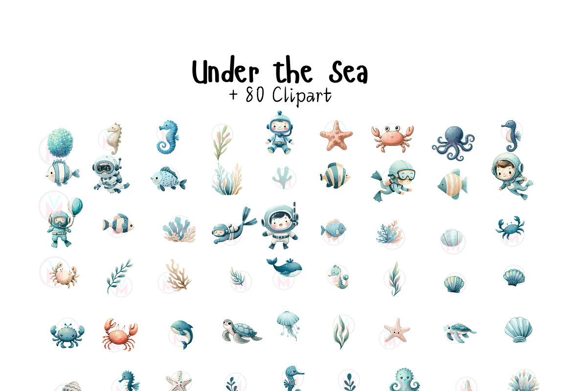 Undersea watercolor clipart, nursery, a Person Illustration by VM PARTYS  BY TAIRUMA (Photo 4 of 10)