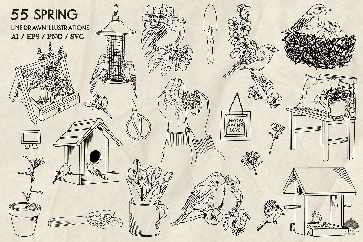 Garden and Birds LineArt + Procreate, an Animal Illustration by Skliarova (Photo 4 of 4)