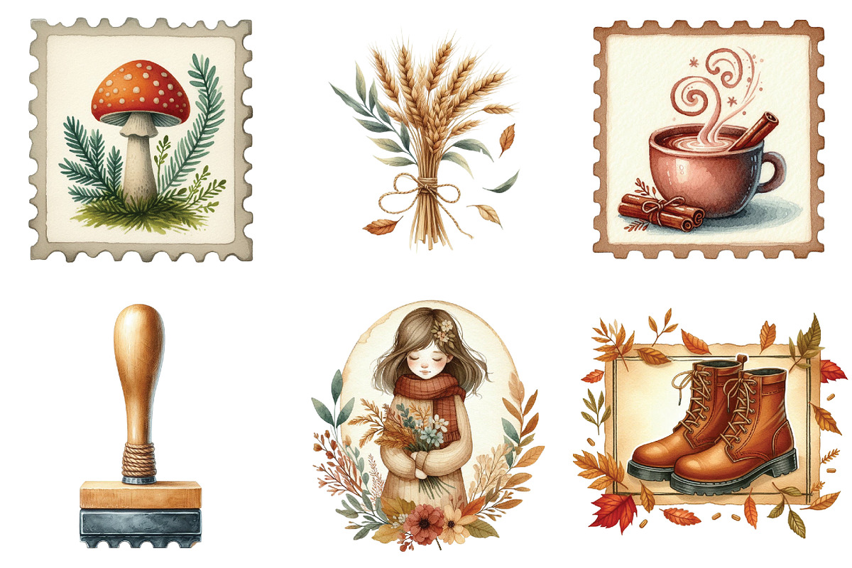 Autumn Fall Postage Stamp Clipart, an Illustration by DreamArtGraphic (Photo 3 of 5)
