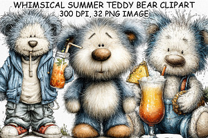 Whimsical Summer Teddy Bear Clipart, a Seasonal Illustration by Canvas Craft