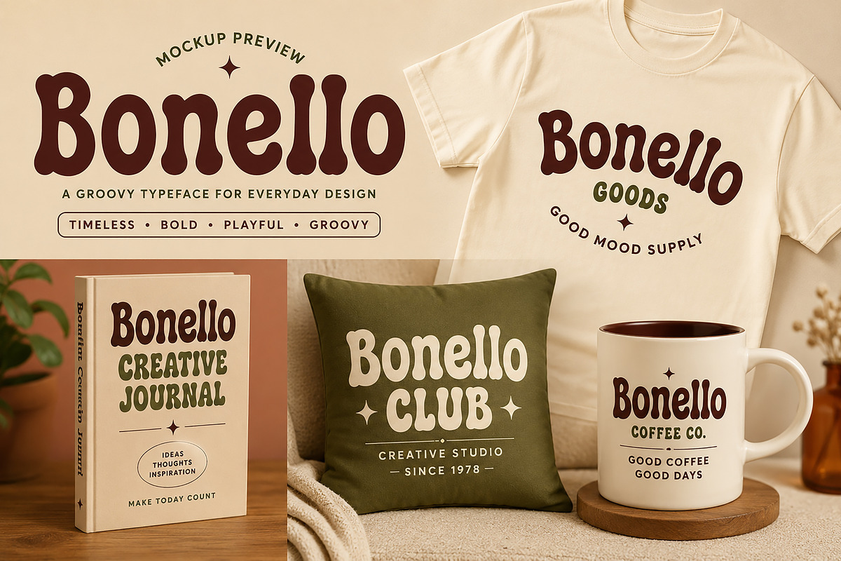 Bonello – Retro Groovy Display Font, a Slab Serif Font by Wow Magic (Photo 2 of 4)