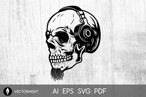 Bearded Skull In Headphones