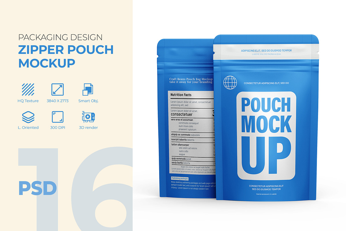 Zipper Pouch Packaging Design Mockup, a Packaging Mockup by Ram Studio LLC (Photo 1 of 14)