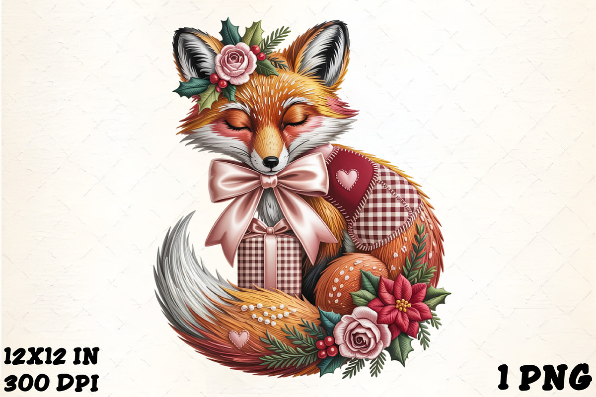 Faux Embroidery Christmas Fox with G, an Illustration by CrexoraLab (Photo 3 of 6)