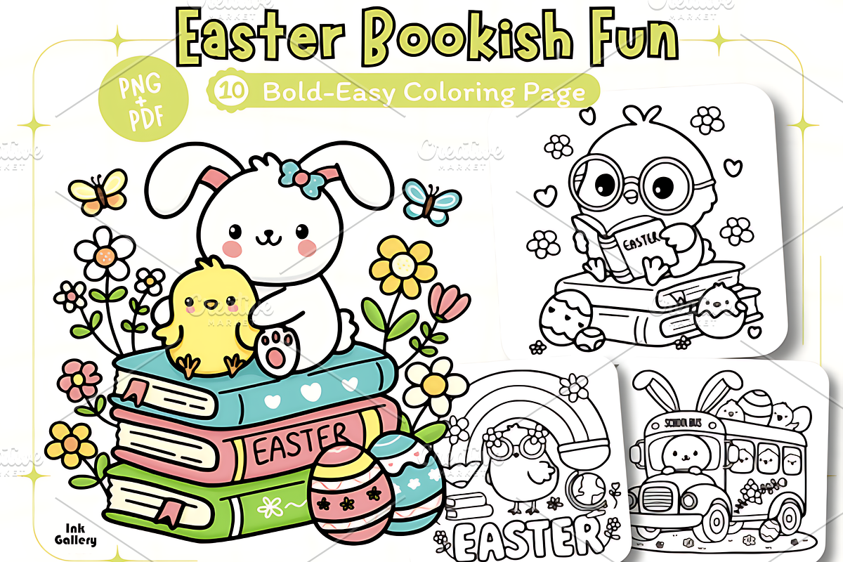 Easter Bookish Fun Coloring Pages, a Seasonal Illustration by Ink Gallery (Photo 1 of 4)