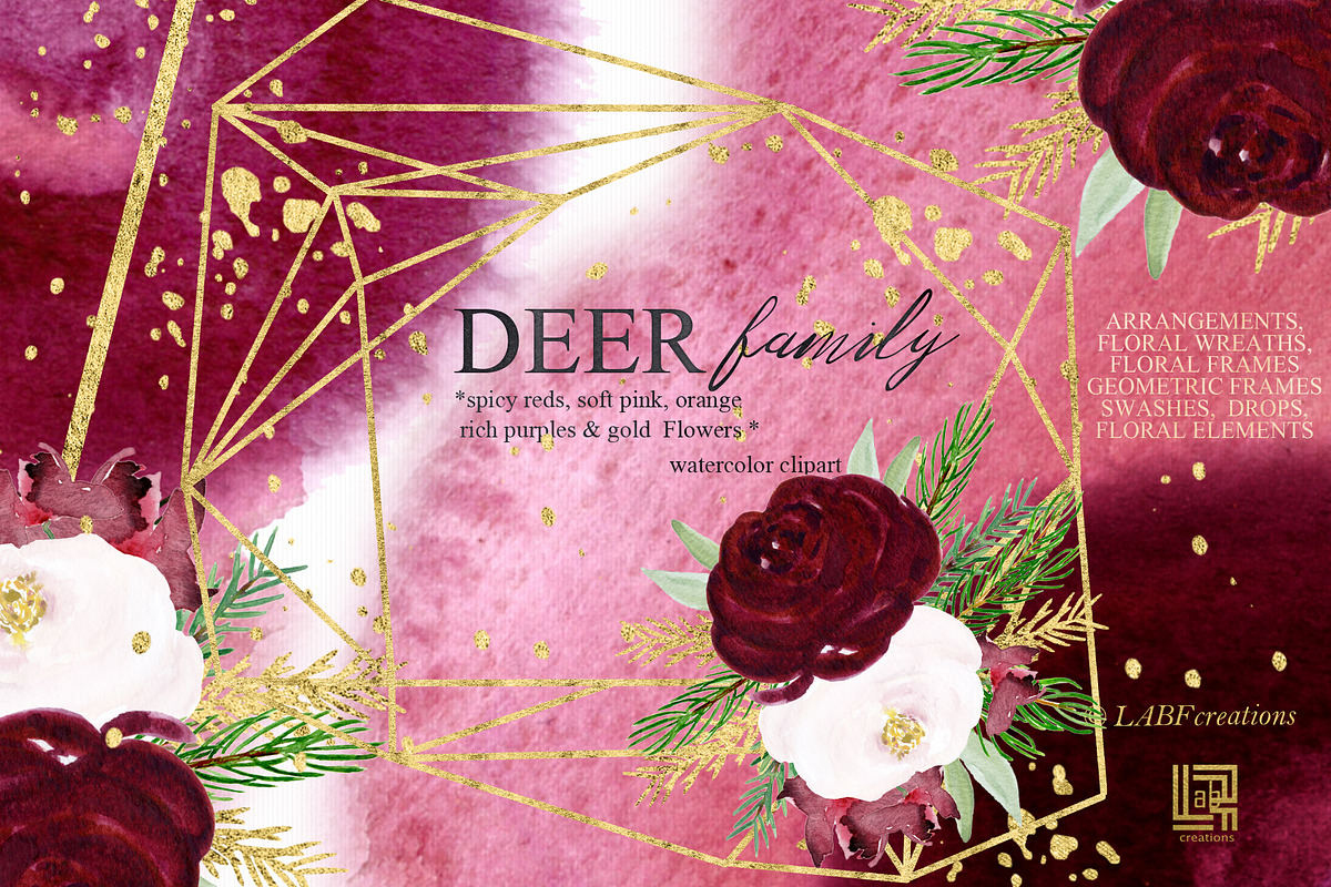 Autumn Watercolor Flowers. Deer, an Animal Illustration by LABFcreations (Photo 3 of 12)