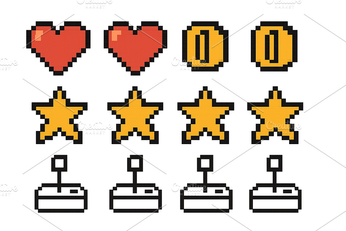 Pixel art symbols depicting hearts, an Illustration by ZinetroN
