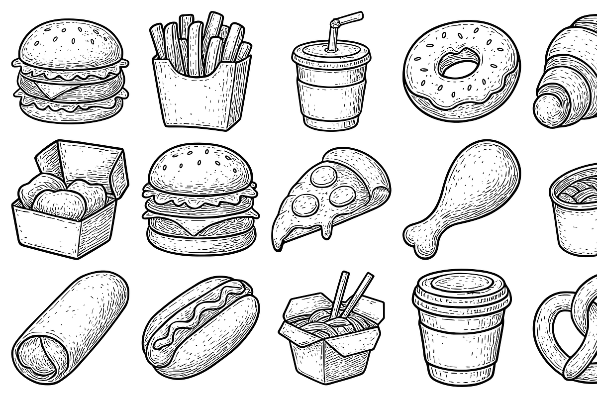 Fast Food Icons, an Object Graphic by nikagraphic