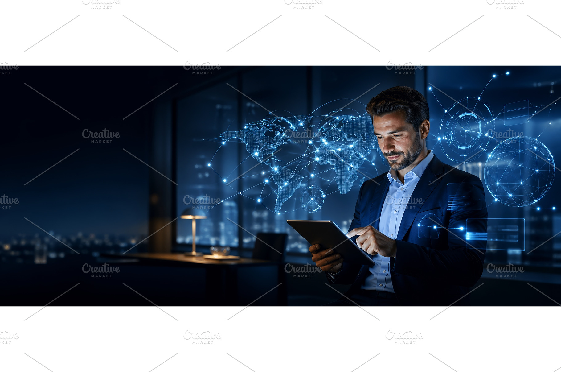 Businessman browsing on a tablet at, a Technology Photo by ZinetroN