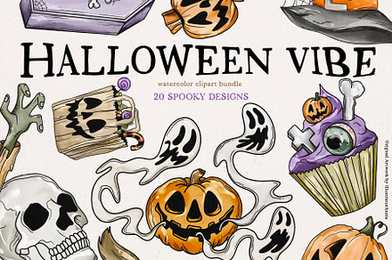 Halloween Watercolor Clipart Bundle