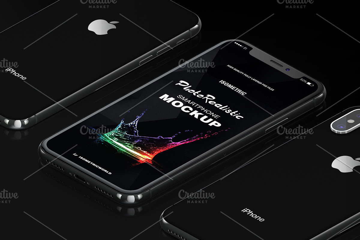 Isometric iPhone X Mock-up, an iPhone Mockup by IsometricWorld (Photo 1 of 4)