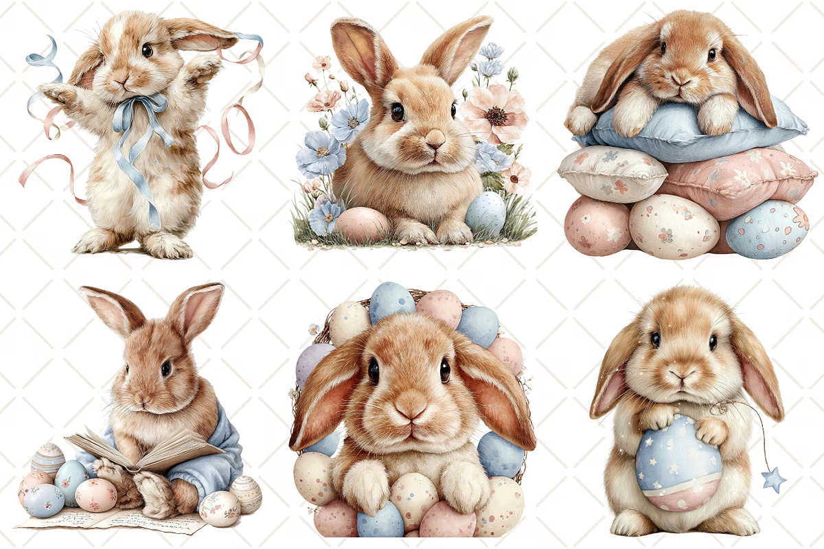 Whimsical Easter Bunny Clipart, an Illustration by Black Bird Studio (Photo 6 of 6)