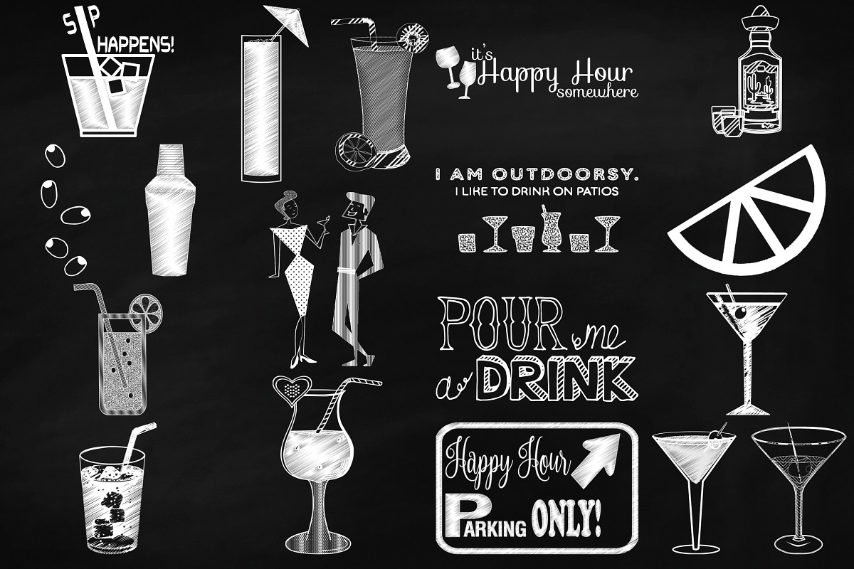 Chalk Sketchy Cocktails Clip Art, a Food Illustration by FrankiesDaughtersDesign (Photo 3 of 4)