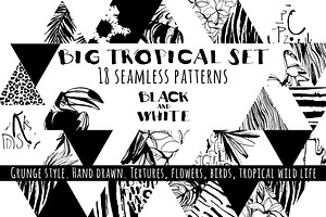 18 handdrawn tropical b&w patterns