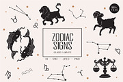 Black and White Zodiac Signs Vector, a Decorative Illustration by Vibérains (Thumbnail 1 of 9)